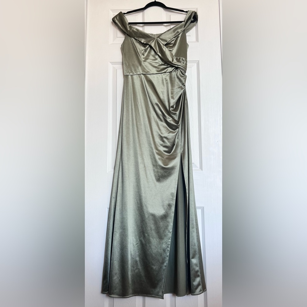 David’s bridal olive green long dress